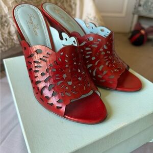 Tracy Reese Red Cutout Leather Heeled Mules – Size 8